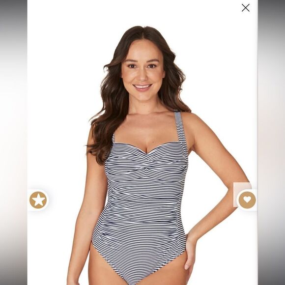 NIPTUCK Navy White Striped Nautical Sorrento Stripe Joanne One Piece Swimsuit - Picture 4 of 6